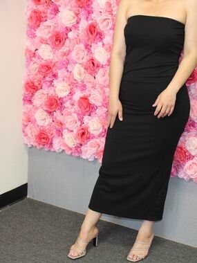 Cherish Strapless Black Midi Bodycon Dress
